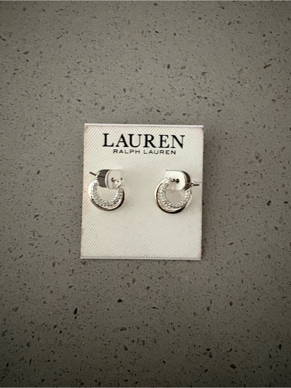Ralph Lauren Silver Crystal Crescent Hoop Earrings